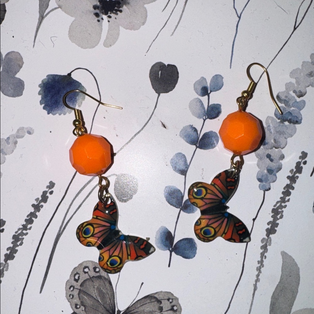 Orange Butterfly Earrings